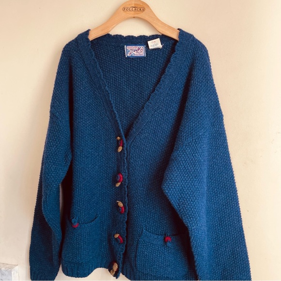 April Cornell Vintage Wool Cardigan Knit Sweater Blue Button Front sz L - Picture 9 of 11